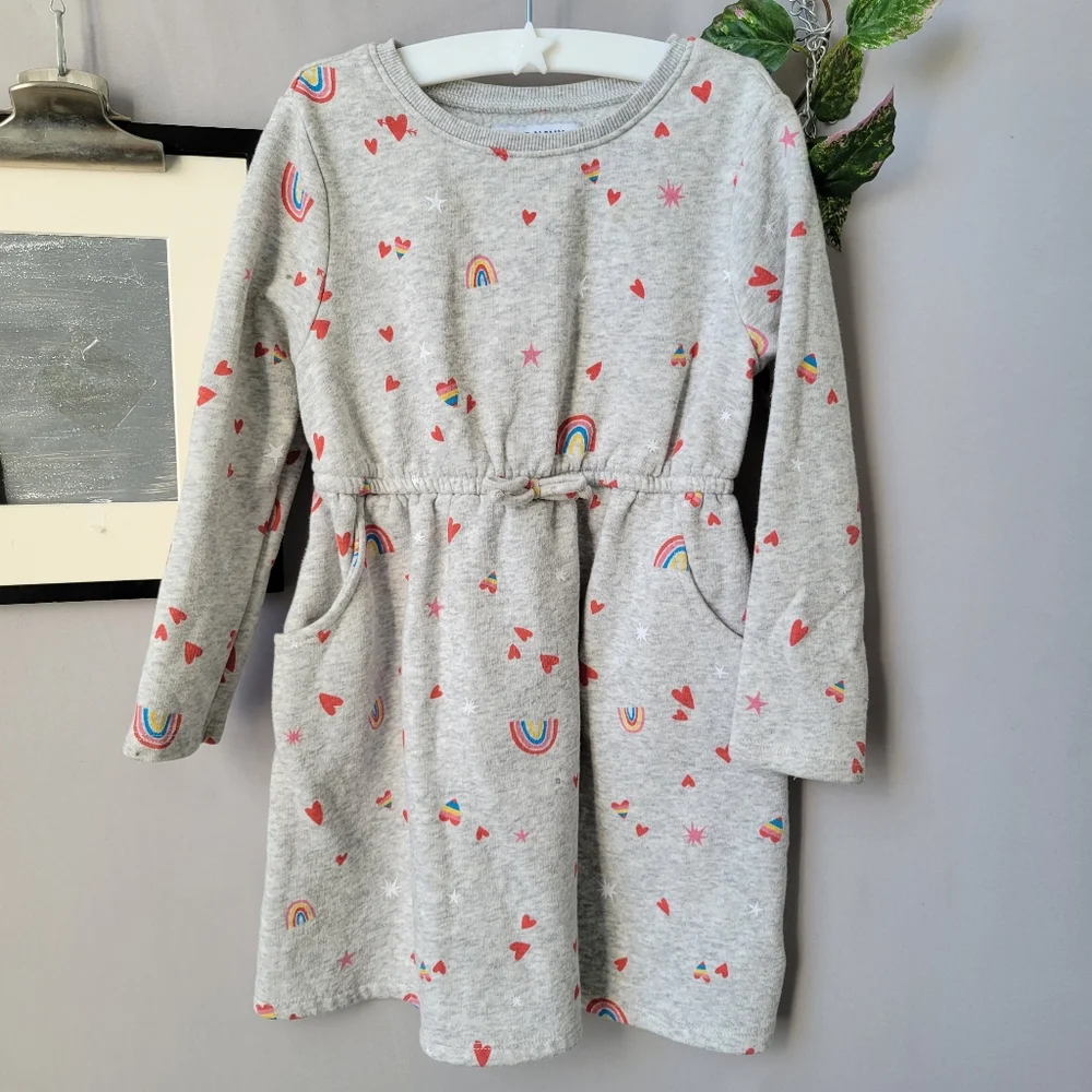 Old Navy Girl's Rainbow Heart Elastic Waist Fleece Lined‎ Dress 4T